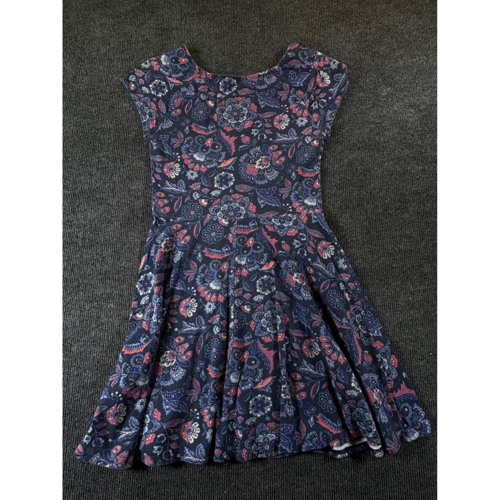 Hollister Women Navy Blue Pink Floral Skater Dress Cap Sleeve Mini Medium 2493 - Picture 4 of 7